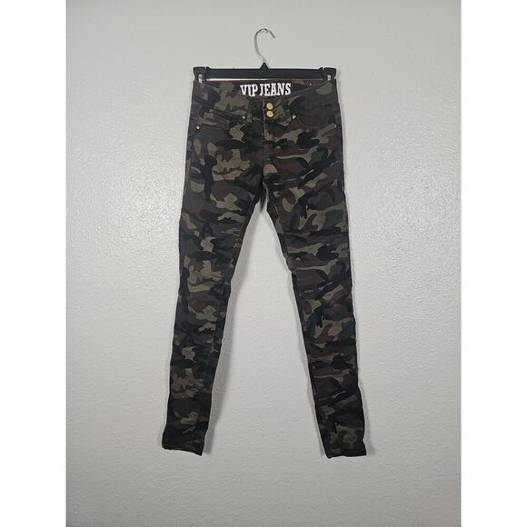 VIP Denim - VIP Jeans Womens Green Camo Skinny Jeans Low Rise Cotton Blend Size 5 6